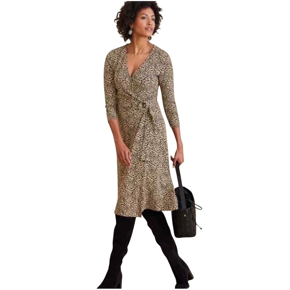 Soft Surroundings Leopard Print Wrap‎ Midi Dress Large Stretch Knit